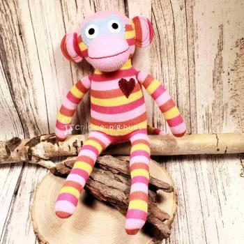 Kuscheltier Sockenaffe 40 cm rosa - pink - gelb gestreift von Hickups - plueschtier stofftier sockenaffe gestreift klein pink rosa gelb (1)